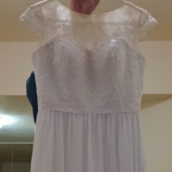 Chic Beach Boho Wedding Dress Short Sleeves Chiffon Long Bridal Gown High Side S - Picture 7 of 9